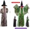 2 Pack Halloween Hanging Witch with Red Eyes, Halloween Animated Witches, Halloween Haunted House Props Scary Decor, Theme Park Horror Layout Party Decoration